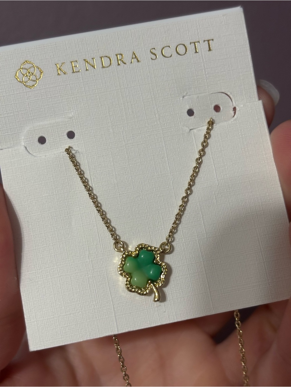 Kendra Scott Gold Necklace with Green Clover Pendant